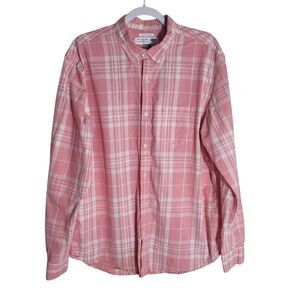 Old Navy The Classic Shirt Men's Size Large Pink White Plaid Button Up Preppy